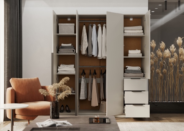 ВЕНТУРО Шкаф ШК-003 (4-ств, с ящиками) Корпус - Кашемир 2,75