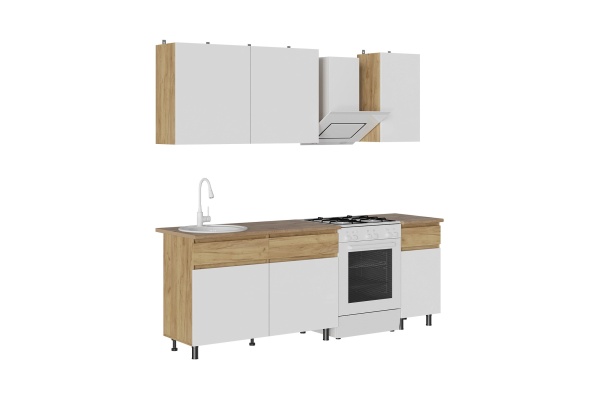 КВИК-СТЕП Кухня 1.6 м. Корпус - Дуб Крафт золотой К003  Фасад ЛДСП - Белый (Шагрень)