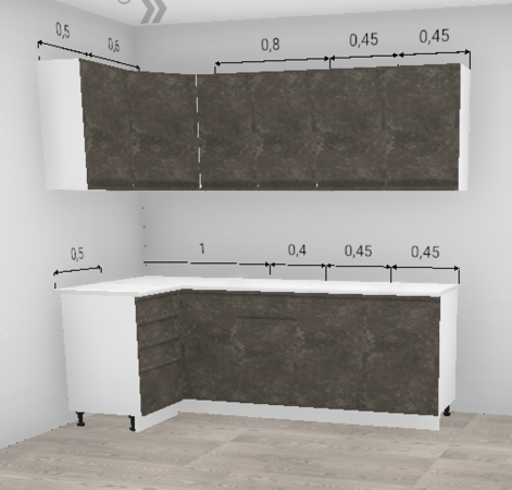 Кухня угловая Бруклин Бетон коричневый 1100*2300 мм (10711) Кухня угловая Бруклин Бетон коричневый 1100*2300 мм (10711)