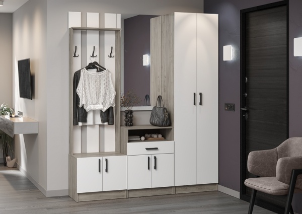 Модульная прихожая Вега Дуб крафт серый / Белый