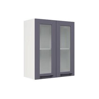 Шкаф верхний со стеклом ШВС 600 Корпус: ЛДСП белый 16мм; фасад: фрезеровка Кельн, МДФ софт смок 16мм