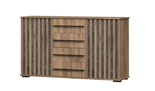 Марракеш Комод 2 створки 4 ящика Дуб вотан / Цемент темный