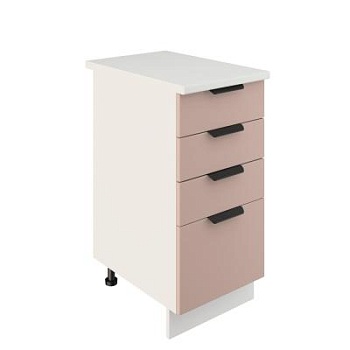 Шкаф нижний с ящиками ШНЯ 400 Корпус: ЛДСП белый 16мм; фасад: фрезеровка Норд, МДФ софт латте 16 мм