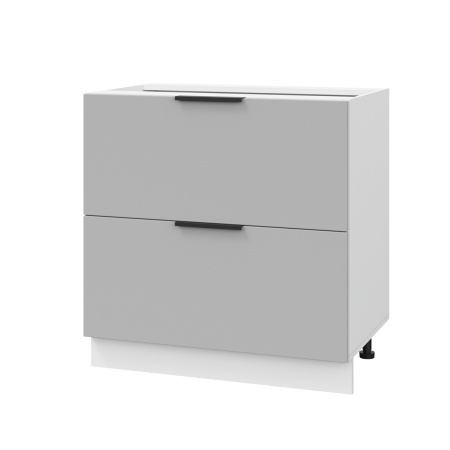 Шкаф нижний с ящиками ШНГ2Я 800 Корпус: ЛДСП белый 16мм; фасад: фрезеровка Оливия, ЛДСП серый софт 16 мм