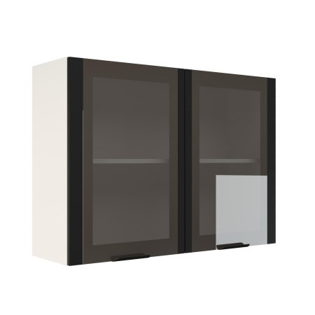 Шкаф верхний со стеклом ШВС 1000 Корпус: ЛДСП белый 16мм; фасад: фрезеровка Норд, МДФ софт черный 16 мм