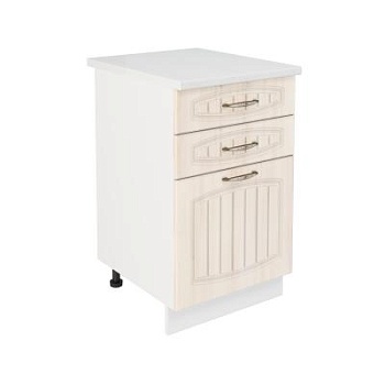 Шкаф нижний с ящиками ШН3Я 500 Корпус: ЛДСП белый 16мм; фасад: фрезеровка Гренада, МДФ сандал 16мм