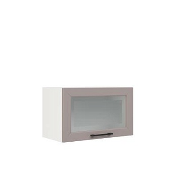 Шкаф верхний горизонтальный со стеклом ШВГС 600 Корпус: ЛДСП белый 16мм; фасад: фрезеровка Кельн, МДФ софт тоффи 16мм