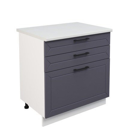 Шкаф нижний с ящиками ШН3Я 800 Корпус: ЛДСП белый 16мм; фасад: фрезеровка Кельн, МДФ софт смок 16мм
