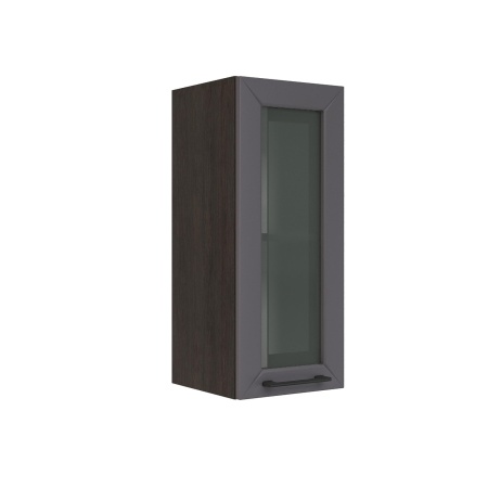 Шкаф верхний со стеклом ШВС 300 Корпус: ЛДСП венге 16мм; фасад: фрезеровка Кельн, МДФ софт смок 16мм