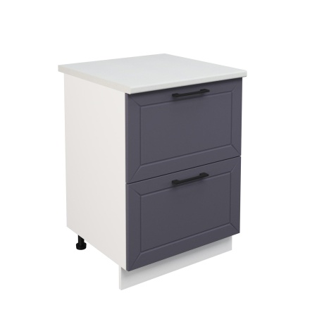 Шкаф нижний с ящиками ШНГ2Я 600 Корпус: ЛДСП белый 16мм; фасад: фрезеровка Кельн, МДФ софт смок 16мм