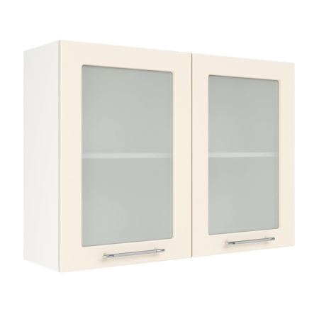 Шкаф верхний со стеклом ШВС 1000 Корпус: ЛДСП белый 16мм; фасад: фрезеровка Олива, МДФ глянец ваниль 16мм