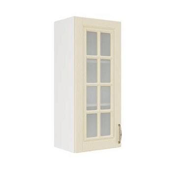 Шкаф верхний со стеклом (премьер) ШВС 400Н Корпус: ЛДСП белый 16мм; фасад: фрезеровка Лондон, МДФ дуб крем 16мм