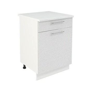 Шкаф нижний с ящиком ШН1Я 600 Корпус: ЛДСП белый 16мм; фасад: фрезеровка Олива, МДФ металлик белый 16мм