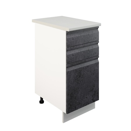 Шкаф нижний с ящиками ШН3Я 400 Корпус: ЛДСП белый 16мм; фасад: фрезеровка Бруклин, МДФ бетон черный 16мм