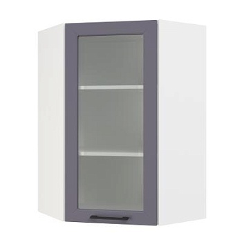 Шкаф верхний угловой (премьер)  ШВУС 600Н Корпус: ЛДСП белый 16мм; фасад: фрезеровка Кельн, МДФ софт смок 16мм