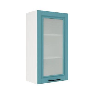 Шкаф верхний со стеклом (премьер) ШВС 500Н Корпус: ЛДСП белый 16мм; фасад: фрезеровка Барселона, МДФ морское дерево 16мм