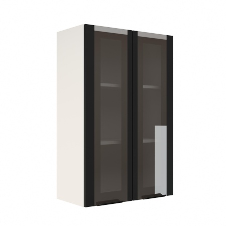 Шкаф верхний со стеклом (премьер) ШВС 600Н Корпус: ЛДСП белый 16мм; фасад: фрезеровка Норд, МДФ софт черный 16 мм