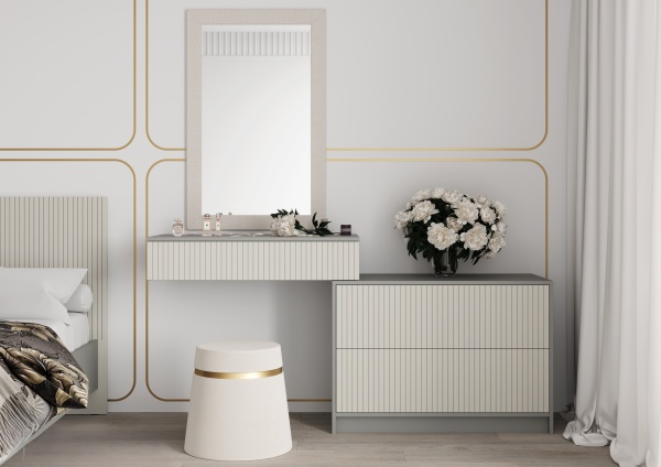 СЕЛЕНА Комод-консоль КМ-001 (МДФ Комплект) Корпус - Шиншилла Серая  Фасад МДФ - матовая Кварц Грей Софт