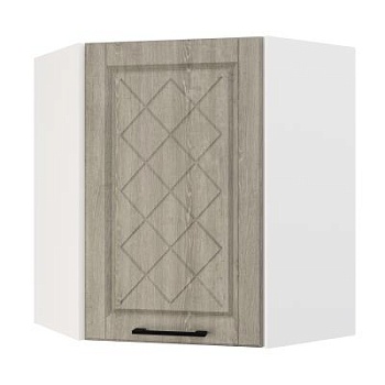 Шкаф верхний угловой ШВУ 600 Корпус: ЛДСП белый 16мм; фасад: фрезеровка Барселона, МДФ седой клен 16мм