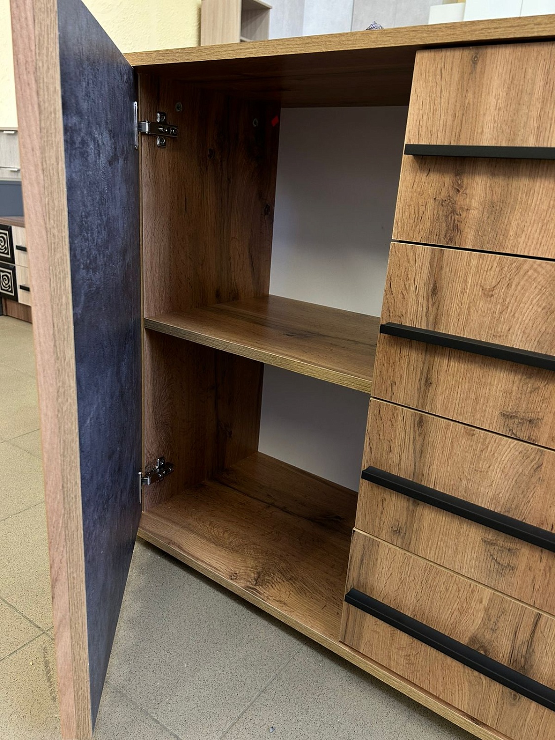 Марракеш Комод 1 створка 4 ящика Дуб вотан / Цемент темный