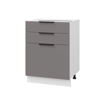 Шкаф нижний с ящиками ШН3Я 600 Корпус: ЛДСП белый 16мм; фасад: фрезеровка Оливия, МДФ моно брауни 16 мм