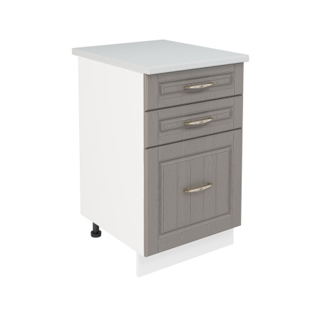 Шкаф нижний с ящиками ШН3Я 500 Корпус: ЛДСП белый 16мм; фасад: фрезеровка Лондон, МДФ дуб графит 16мм