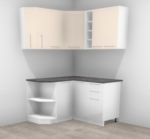 Кухня угловая  Мокко глянец кофе с молоком / Олива глянец белый 1,41*1,4 м (9024)