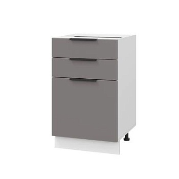 Шкаф нижний с ящиками ШН3Я 500 Корпус: ЛДСП белый 16мм; фасад: фрезеровка Оливия, МДФ моно брауни 16 мм