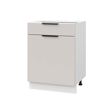 Шкаф нижний с ящиком ШН1Я 600 Корпус: ЛДСП белый 16мм; фасад: фрезеровка Оливия, МДФ моно керамика 16 мм