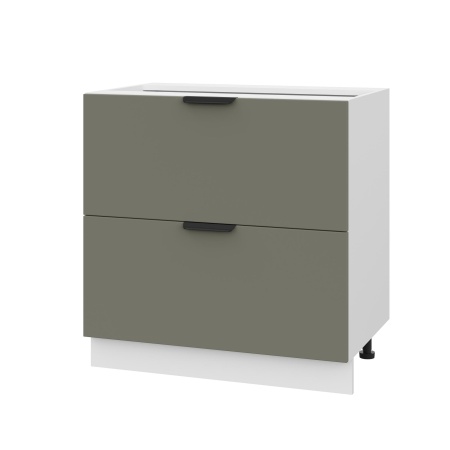 Шкаф нижний с ящиками ШНГ2Я 800 Корпус: ЛДСП белый 16мм; фасад: фрезеровка Норд, МДФ софт лайт хаки 16 мм