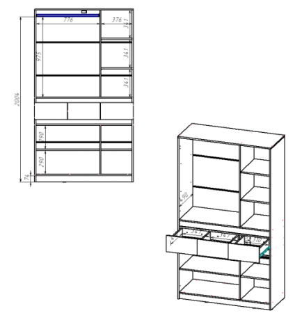 БОСТОН ЛАЙТ Шкаф ШК-003 (3-ств.) Корпус - Дуб Крафт золотой К003  Фасад ЛДСП - Серый Шифер