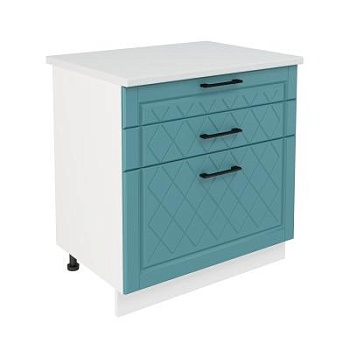 Шкаф нижний с ящиками ШН3Я 800 Корпус: ЛДСП белый 16мм; фасад: фрезеровка Барселона, МДФ морское дерево 16мм