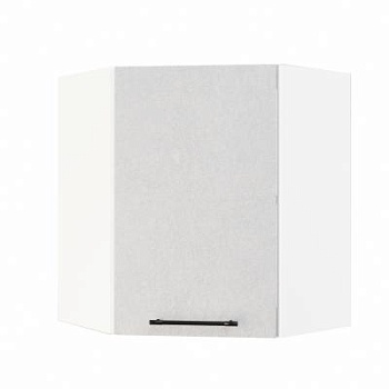 Шкаф верхний угловой ШВУ 600 Корпус: ЛДСП белый 16мм; фасад: фрезеровка Нувель, МДФ бетон белый 16мм