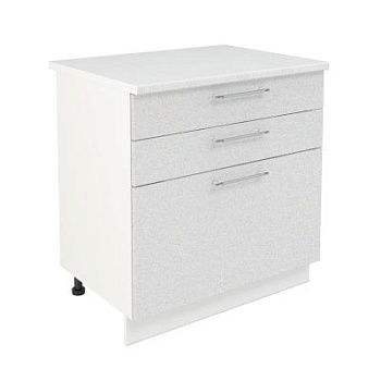 Шкаф нижний с ящиками ШН3Я 800 Корпус: ЛДСП белый 16мм; фасад: фрезеровка Олива, МДФ металлик белый 16мм