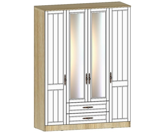 Шкаф 4-х створчатый Виктория Дуб Сонома / Белое дерево