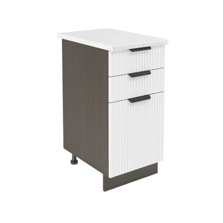 Шкаф нижний с ящиками ШН3Я 400 Корпус: ЛДСП венге 16мм; фасад: фрезеровка Норд Line, МДФ софт даймонд 16 мм