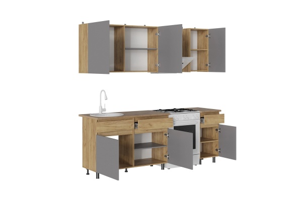 КВИК-СТЕП Кухня 1.6 м. Корпус - Дуб Крафт золотой К003  Фасад ЛДСП - Серый Шифер