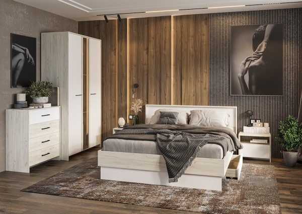 Модульная спальня Дублин Дуб Крафт белый / Белый + Дуб Крафт белый