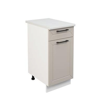 Шкаф нижний с ящиком ШН1Я 400 Корпус: ЛДСП белый 16мм; фасад: фрезеровка Кельн, МДФ софт бланж 16мм