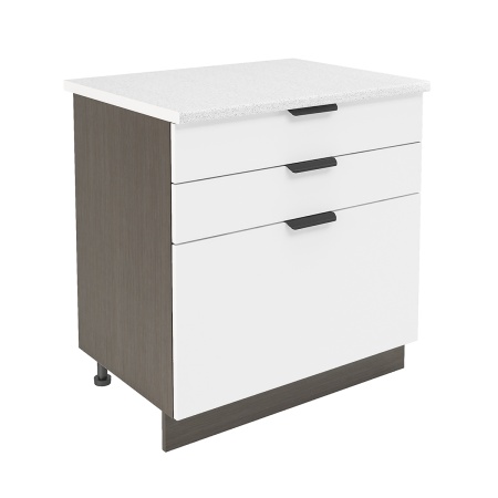 Шкаф нижний с ящиками ШН3Я 800 Корпус: ЛДСП венге 16мм; фасад: фрезеровка Норд, МДФ софт даймонд 16 мм