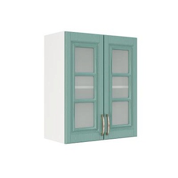 Шкаф верхний со стеклом ШВС 600 Корпус: ЛДСП белый 16мм; фасад: фрезеровка Лондон, МДФ дуб изумруд 16мм