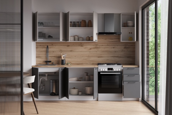 Кухня Стенли Теплый серый / Графит матовый 2,0 м