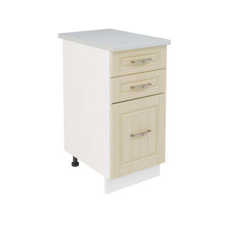 Шкаф нижний с ящиками ШН3Я 400 Корпус: ЛДСП белый 16мм; фасад: фрезеровка Лондон, МДФ дуб крем 16мм