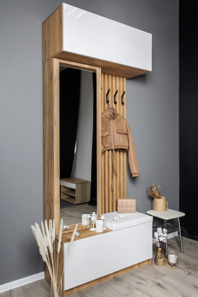 БОСТОН прихожая МДФ (Комплект) Корпус ЛДСП - Дуб Крафт золотой Фасад МДФ - Глянец белый 