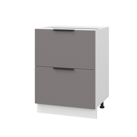 Шкаф нижний с ящиками ШНГ2Я 600 Корпус: ЛДСП белый 16мм; фасад: фрезеровка Оливия, МДФ моно брауни 16 мм