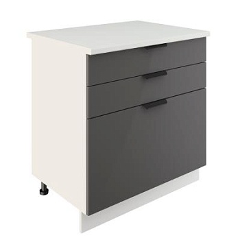 Шкаф нижний с ящиками ШН3Я 800 Корпус: ЛДСП белый 16мм; фасад: фрезеровка Норд, МДФ софт смок 16 мм