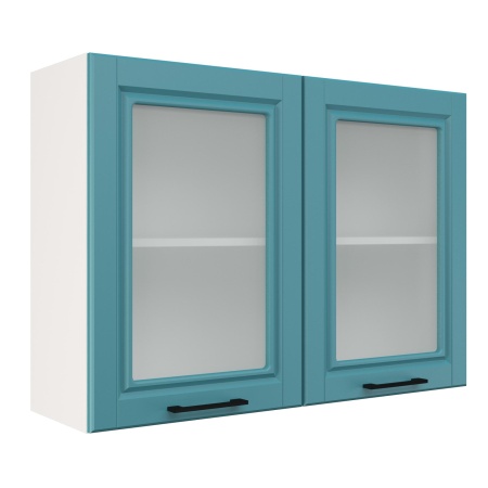 Шкаф верхний со стеклом ШВС 1000 Корпус: ЛДСП белый 16мм; фасад: фрезеровка Барселона, МДФ морское дерево 16мм