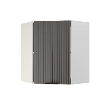 Шкаф верхний угловой ШВУ 600 Корпус: ЛДСП белый 16мм; фасад: фрезеровка Норд Line, МДФ софт смок 16 мм