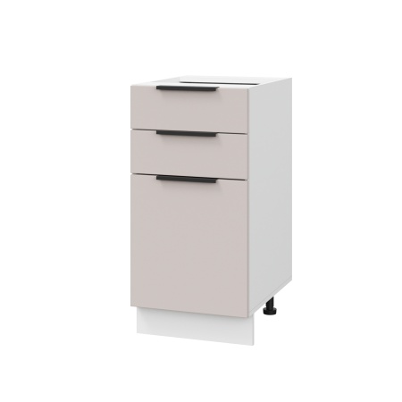 Шкаф нижний с ящиками ШН3Я 400 Корпус: ЛДСП белый 16мм; фасад: фрезеровка Оливия, МДФ сиена тауп 16 мм