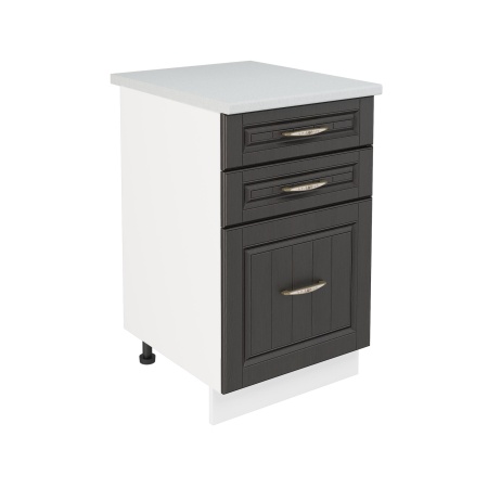 Шкаф нижний с ящиками ШН3Я 500 Корпус: ЛДСП белый 16мм; фасад: фрезеровка Лондон, МДФ дуб венге 16мм